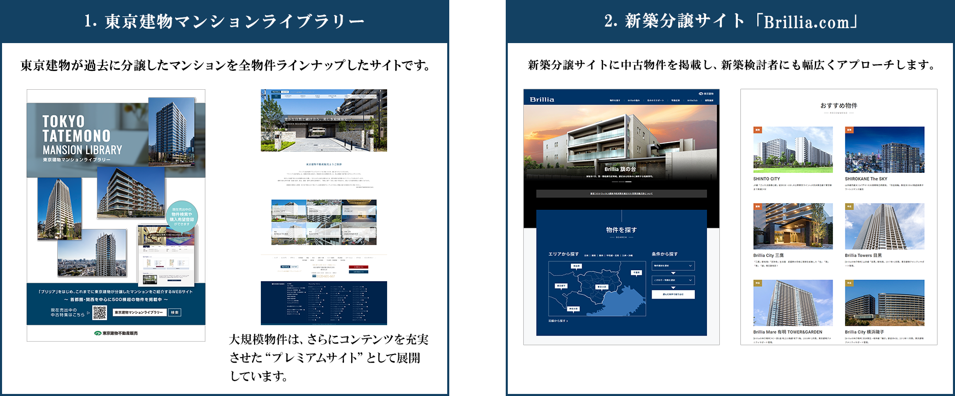 1.東京建物マンションライブラリー 2.新築分譲サイト「Brillia.com」