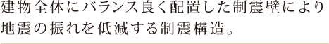 建物全体にバランス良く配置した制震壁により地震の振れを低減する制震構造